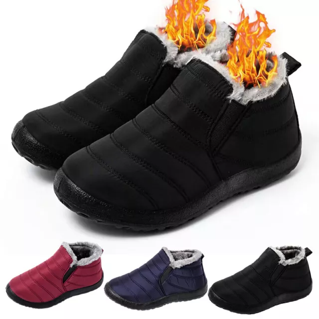 Mens Faux Fur Lined Snow Winter Warm Waterproof Non-slip Ankle Boots Shoes
