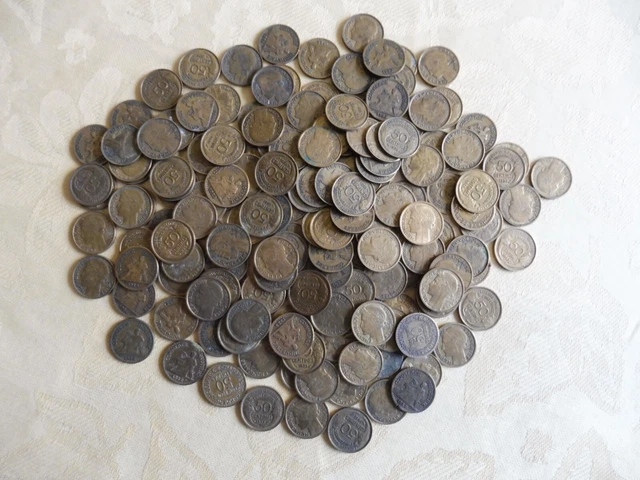 Monnaie lot de 300 gr de pièces françaises de 0,50 cts de 1922 à 1939