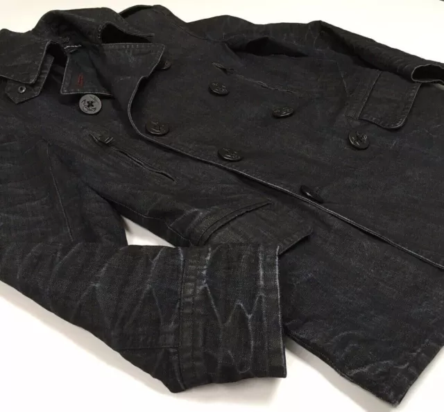 VTG Ralph Lauren Black Label Double Breasted Distressed Denim Jacket Pea Coat