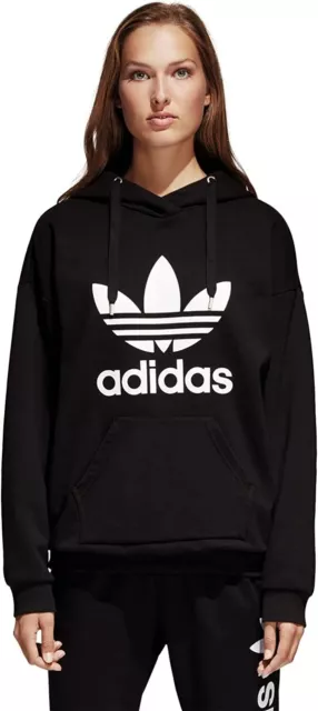 adidas Originals Trefoil Womens Pullover Hoody Hoodie Black UK 6 8 10 12 New