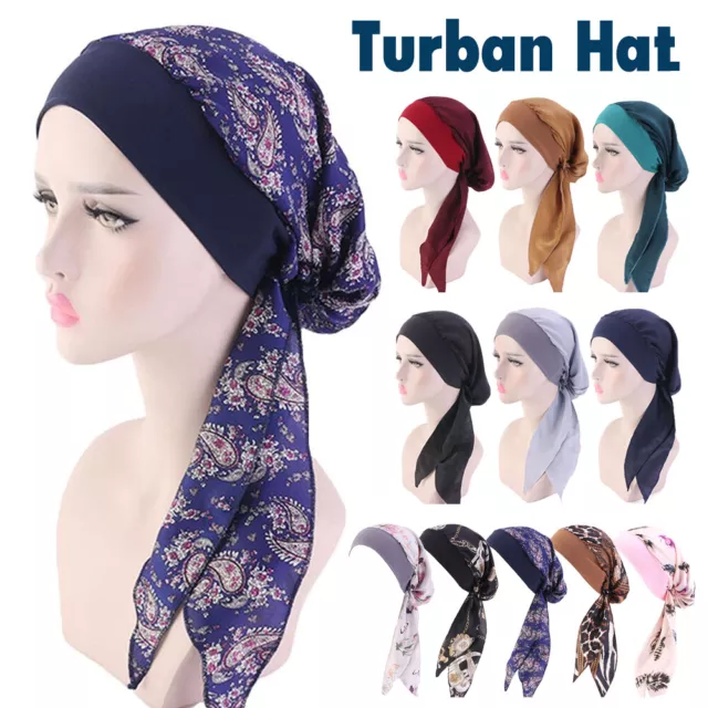 1/2x Pre-Tied Turban Hat Headwear Hair Loss Muslim Hijab Cancer Head Scarf Chemo
