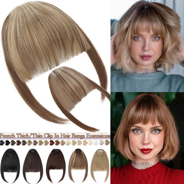 One Piece Hair Bangs Clip In Bang Real As Human Thick Neat Fringe Extensions US