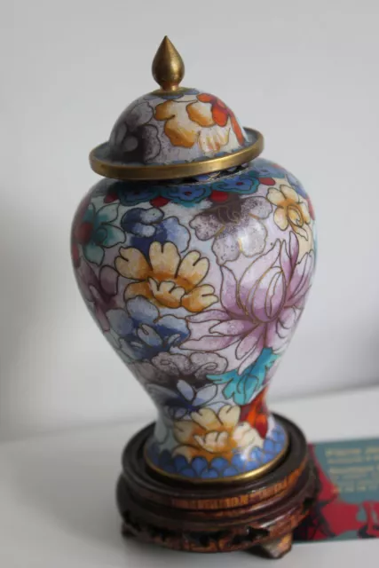 POTICHE Pot Couvert EMAUX CLOISONNES Décor Floral PIVOINE Asiatique Chine