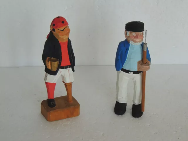 2 Wooden Handmade/Hand-carved Pirate Figure.   8 INCH HEIGHT