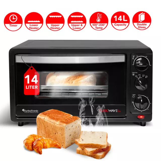 B-Ware Mini-Backofen (14L), elektrischer Grill-/ Pizzaofen mit Doppelverglasung