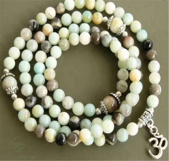 6MM Glossy Amazonite Gemstone 108 Beads Mala Bracelet Meditation Pray Reiki Yoga