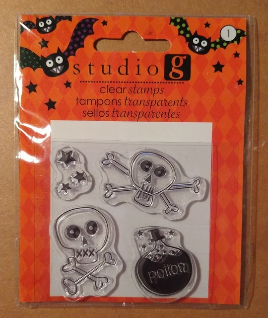 Studio G - 2 SKULL CLING STAMPS potion THREE STARS - Halloween Cling Stamps