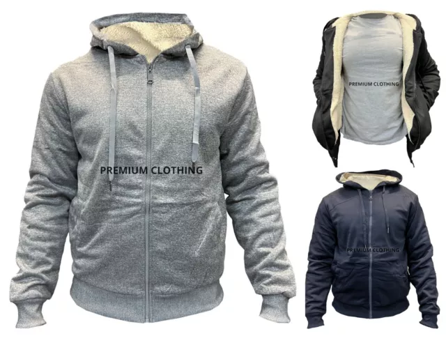 Ex Store Mens Sherpa Fleece LINED Thermal Hooded Fur Jackets Thick EXTRA Warm