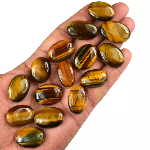 408 Cts/15 Pcs Natural Tiger's Eye Oval Cabochon Gemstone Wholesale Lot 24-29 MM