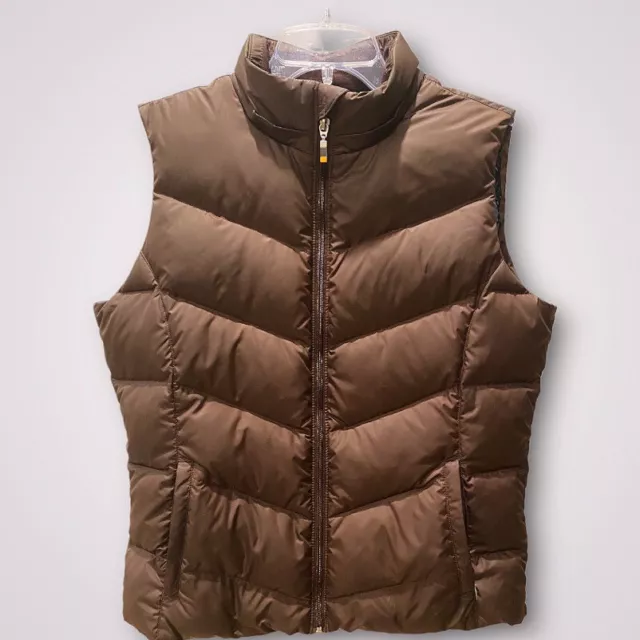 Lucy Puffer Vest Zip UpDown Filled Hood Pockets Brown Womens Vest Sz M