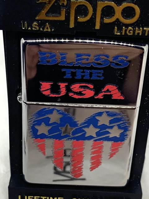 2001 NEW PATRIOTIC BLESS THE USA ZIPPO ORANGE SEAL UNSTRUCK Lighter In box