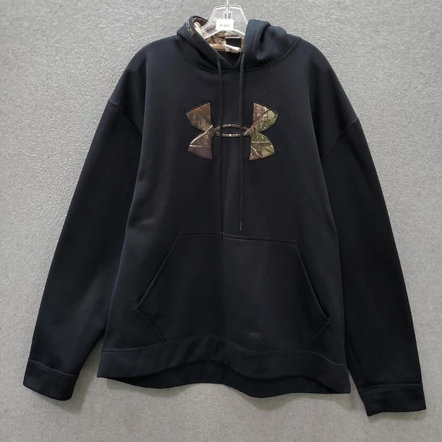 Under Armour Men Sweatshirt XL Black Camo Hoodie Hunting Logo Embroidered