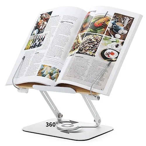 Book Stand for Reading, Adjustable Holder with 360° Rotating Base & Page
