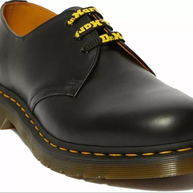 Dr Martens Yellow "Dr Martens" Printed on Black Shoe Laces 3 Eyelets 65cm