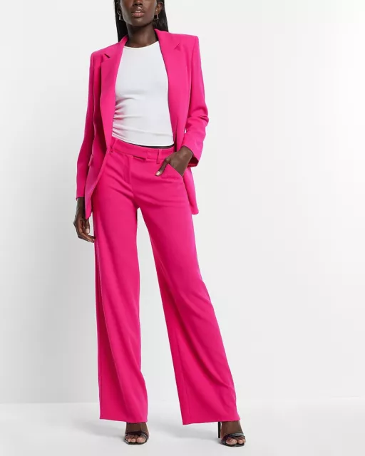 New Express $88 Neon Berry Mid Rise Editor Relaxed Trouser Pants Sz 0