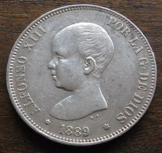 ZALDI2010 - Alfonso XIII, 5 Pesetas Of 1889 Star 89. Sterling Silver