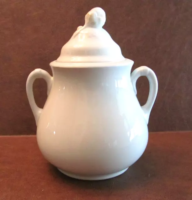 Antique J. & G. MEAKIN Ironstone China 7.5" White Sugar Bowl, Acorn Lid, Handles