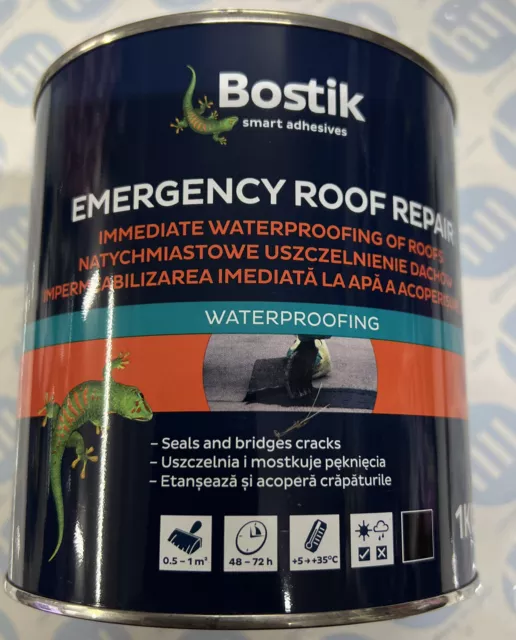 Bostik NEGRO, techo emergencia un abrigo reparación pintura impermeabilización inmediata 1 kg