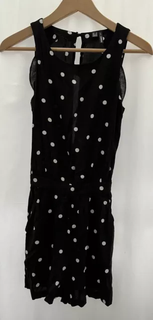 Black Polka Dot Playsuit Size XS Mango Sleeveless Shorts Viscose Womens