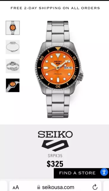 Seiko 5 Five Sports SRPK35 Automatic Orange Dial Mid Size Watch Made in Japan
