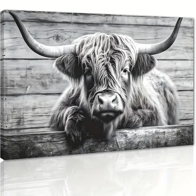 EXA 30x40 Highland Cow Canvas Abstract Painting Style Print Animal Wall Art Deco