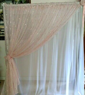 Pink drapes embroidered Voile 110" wide. Baby room girl party, baptism, birthday 2