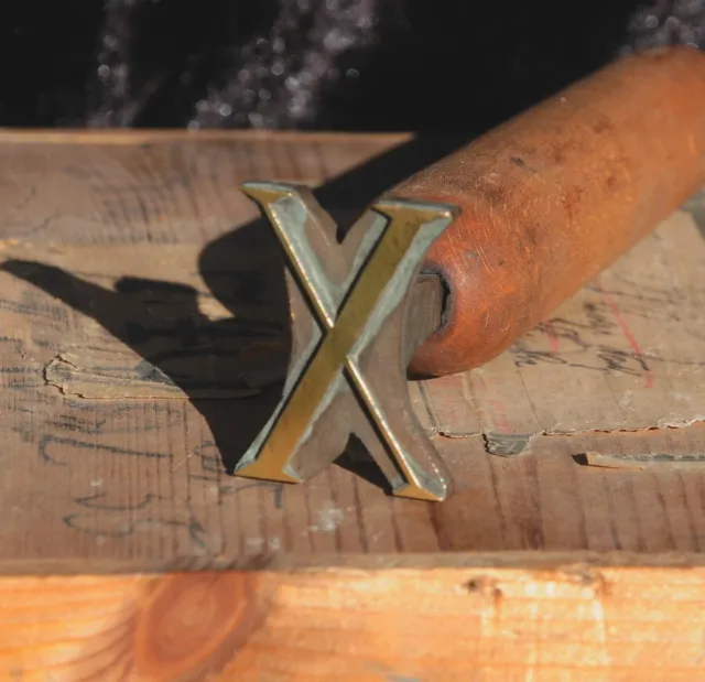 Buchstabe "X" Vergoldestempel Initial Prägestempel Messing Buchbinder Werkzeug !