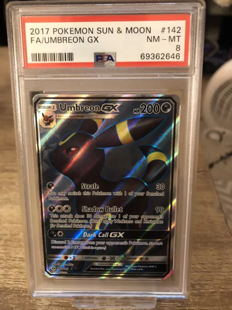 Umbreon GX Full Art #142 S&M Base 2017 PSA 8 Pokemon Foil Holo Sun & Moon NM-MT
