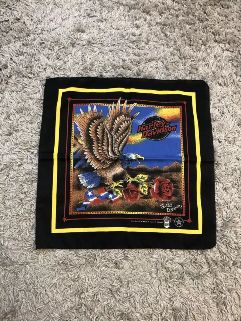 VINTAGE 90s Harley Davidson Bandana Eagle & Rose Made in USA Flag Motorcycle