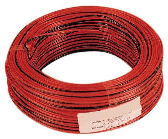 100 Mt Cavo Elettrico Hi-Fi Rosso-Nero 2X0,50