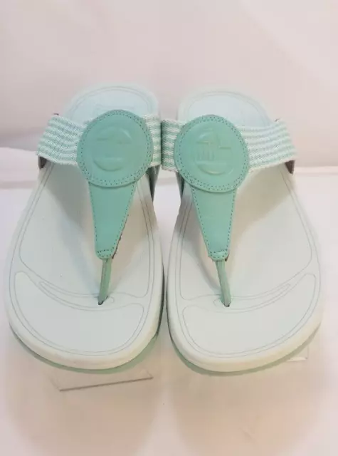 fitflop Walkstar Finestripe Seafoam Green Toe Post Sandals Women's Size 8