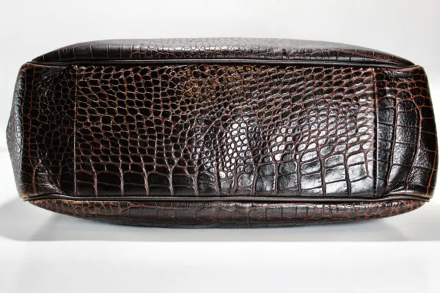 Vintage LONGCHAMP Croc Embossed Roseau Brown Leather Tote Bag France 5