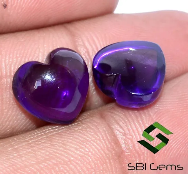 13.11 CTS Natural Amethyst Heart Shape Cabochon Pair 12x12 mm Loose Gemstones