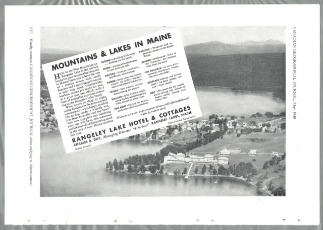 1940 RANGELEY LAKE Hotel & Cottages advertisement, Maine, Canadian advert