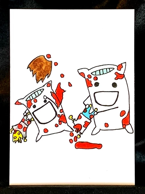 Original ACEO Reversed Pillow Human Fight Medium Marker on Paper Signed Artist