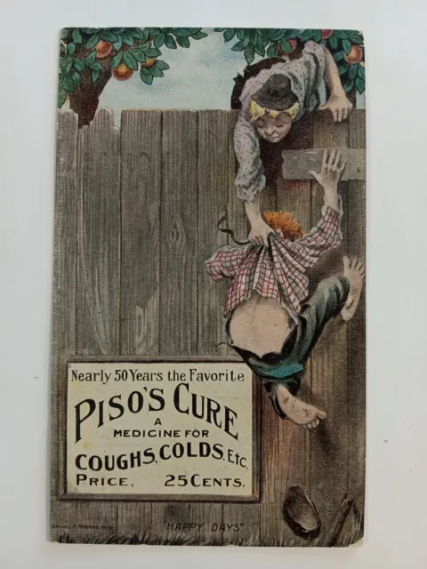 Medical Advertising Postcard 1910 Piso's Cure Medicine Bottle Coughs Colds