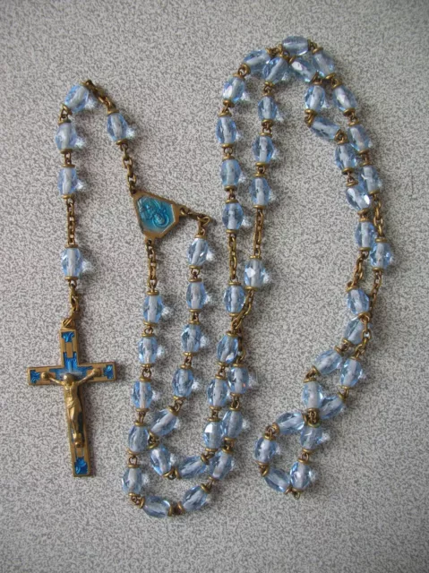 Ancien chapelet catholique avec perles en verre de 47 cm