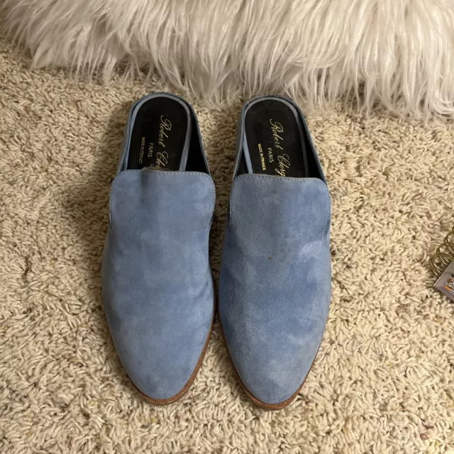 Robert Clergerie Flat block heel mules in Blue Suede . Size 37EU /7AU France