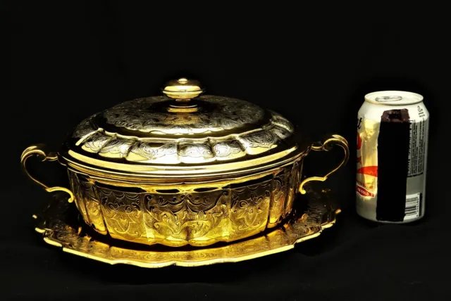 Denmark Sterling Silver Parcel Gilt Lidded Bowl Tureen w Tray marked Ax.S.