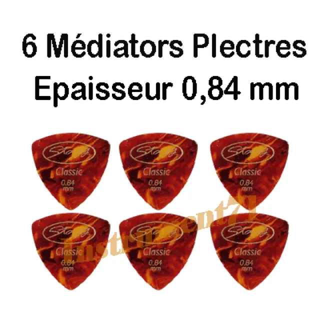 6 Mediators Plectre Classic Forme ELLIPTIQUE Epaisseur 0,84 mm Ecaille de Tortue