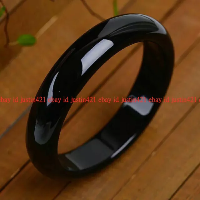 Natural Black Agate Onyx Nephrite Jade Gemstone Bangle Bracelet 56-62mm Jewelry