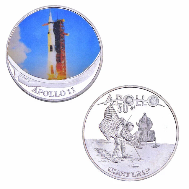 ★★ Magnifique Medaille Plaquee Argent ● Apollo , Astronautes, Lune, Spatial ★★★