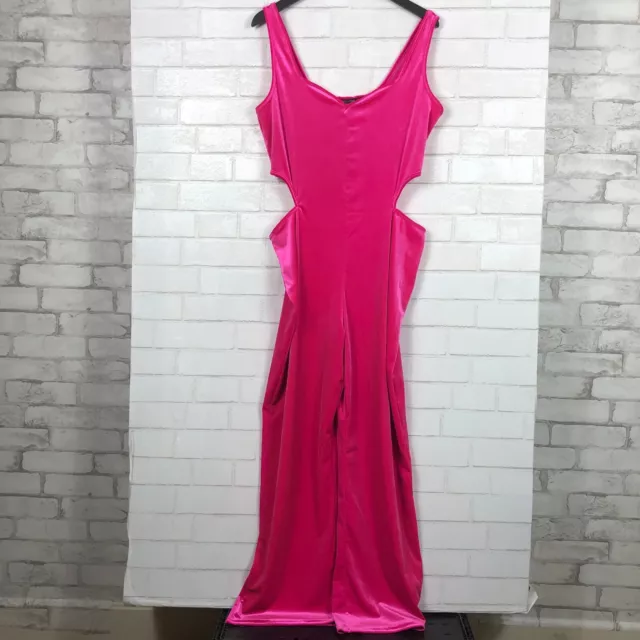 NASTY GAL NWT Hot Pink Velvet Cut Out Jumpsuit sz 16 BGG13887-535-24