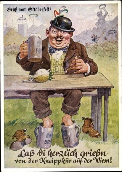 Ak München, Oktoberfest, Mann in Tracht mit Bierkrug und Radi,... - 3623656