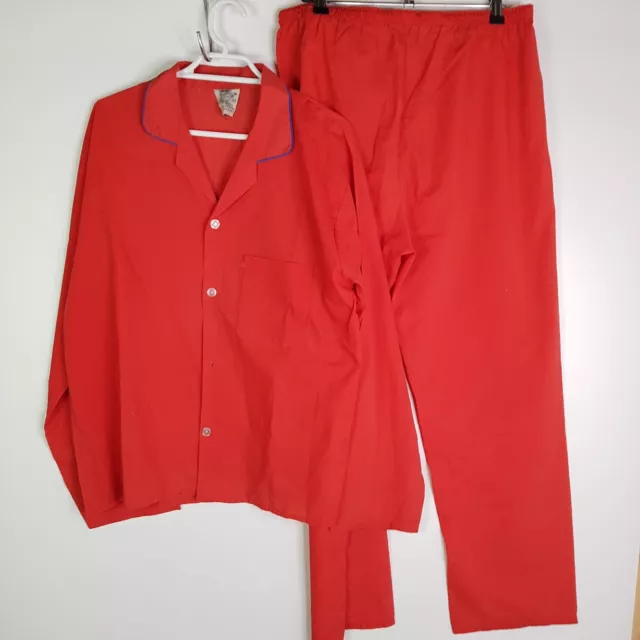 Vintage Gownings Pyjama Shirt Pants 2 Piece Set Womens Size M Red Long Sleeve