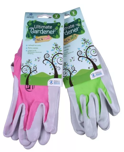 Ultimate Gardener NCN 740 Nitrile Palm Gardening Gloves - Pink or Green