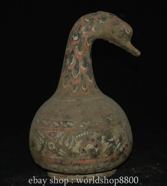 13.2" Old Chinese Tang Sancai Pottery Ceramic Dance bird duck head bottle vase