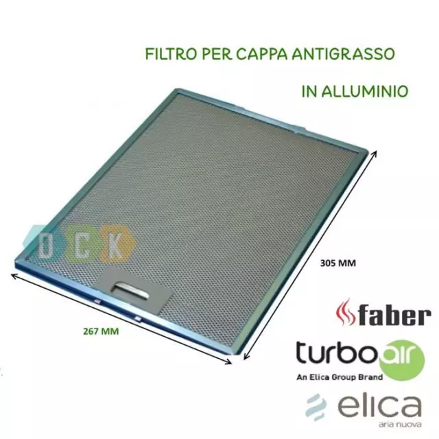 Filtro Cappa Alluminio Metallico 267X305X9 Mm Elica Antigrasso Faber Ariston