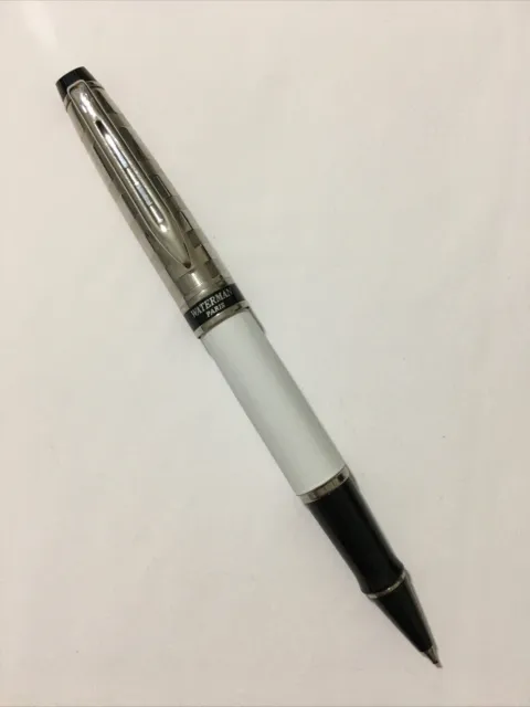 Waterman Expert Deluxe White Chrome Trim Rollerball Pen-Ex Point Of Sales.