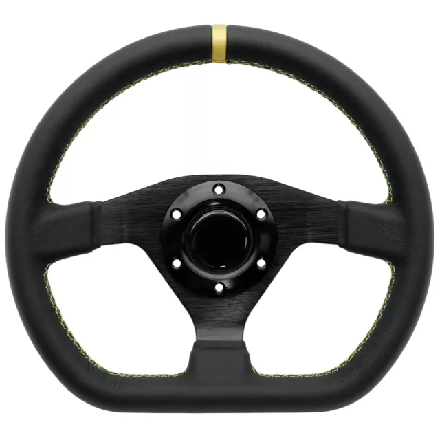 300mm 11.8' D Style Black Genuine Leather Thickened Spoke Sport Steering Wheel